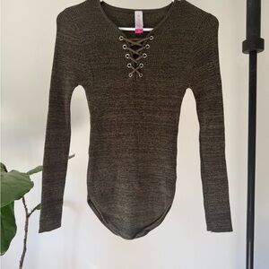 Olive Lace-Up Knit Bodysuit